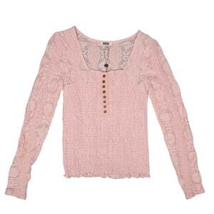 Gimmicks NWT Smocked Henley Top Size S Sheer Long Sleeve Cotton Blend Coquette